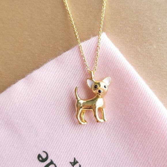 Kate Spade Haute Stuff Chihuahua Gold Necklace New - Picture 1 of 3